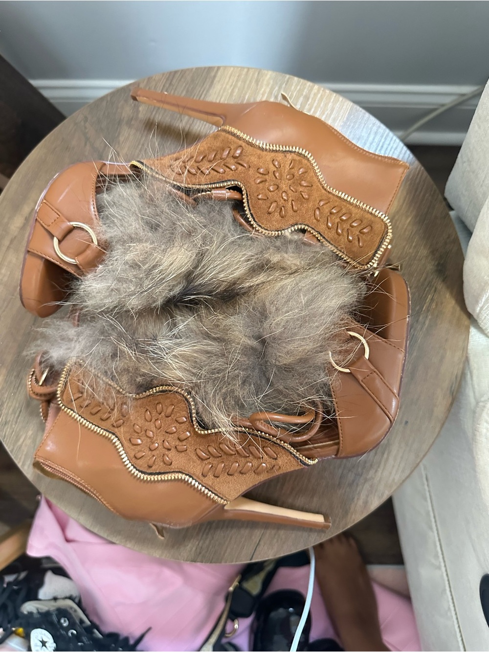 Faux Fur Tan heels